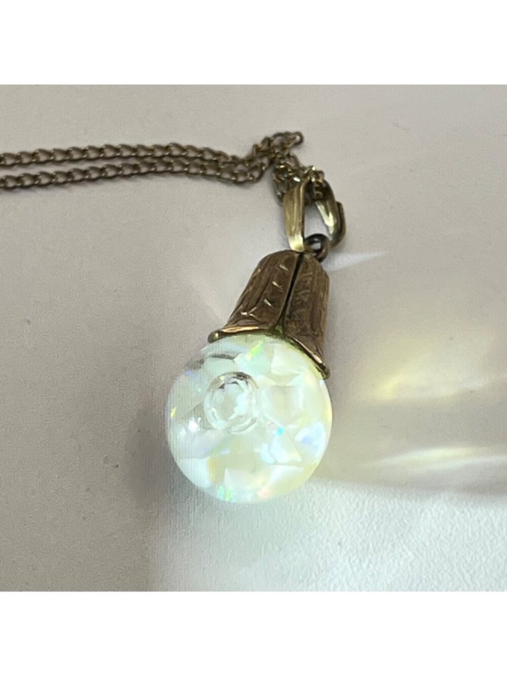 Vintage Gold Filled Pendant Necklace Floating Opal Chip 1/20 12K Glass Orb - Picture 8 of 13